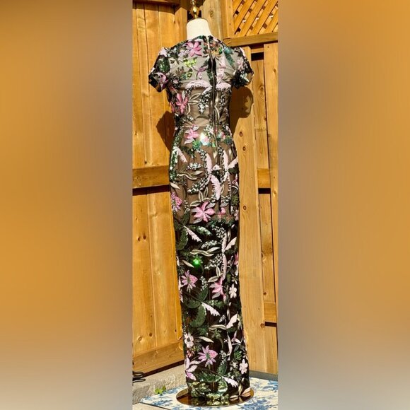 🆕 BRONX & BANCO 🧿 NWOT Zinnia Side-Split Sequin & Embroidered Gown, Sz XS US 2 - Picture 11 of 16